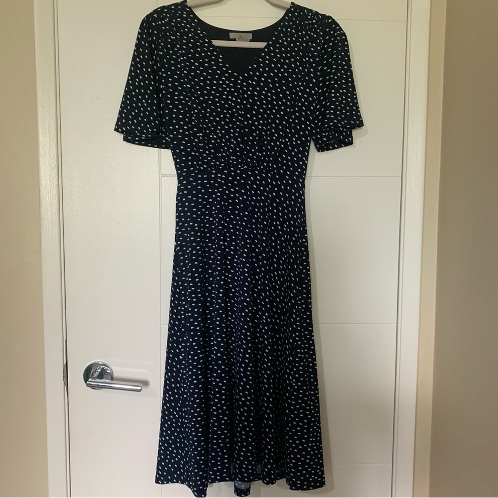 H&M Navy and White Midi Dress